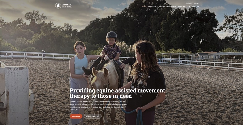 The new Center X website: a full hero with clear Donate and Join the Inquiry List actions and a structured layout.